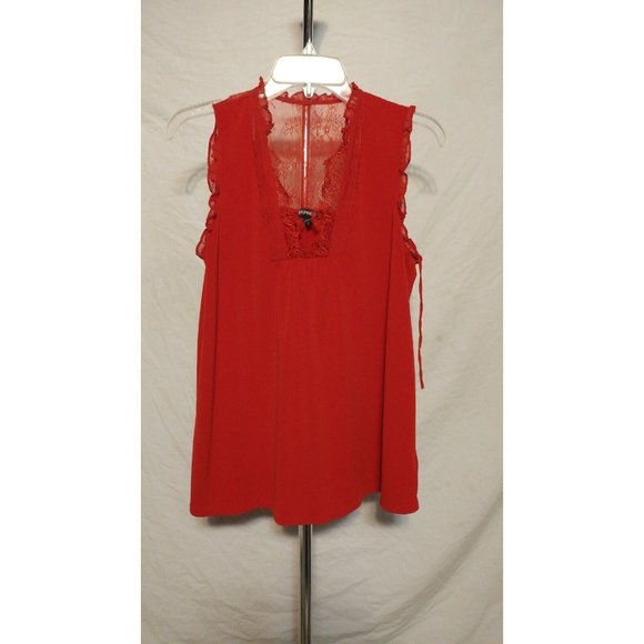 Express Red Crepe Tank/Blouse With Lace Size Medium - Picture 1 of 6